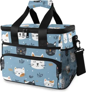 Cat Head Blue Cooler Bag Insulated Cooler Soft Sided Cooler 24 Can Portable Picnic Bag Large Leakproof Lunch Bag Box for Beach Grocery Camping Travel Car Men Women