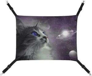 Cat Space Outer Galaxy Cat Hanging Hammock Soft Breathable Pet Cage Dog Hammock with Adjustable Straps and Metal Hooks