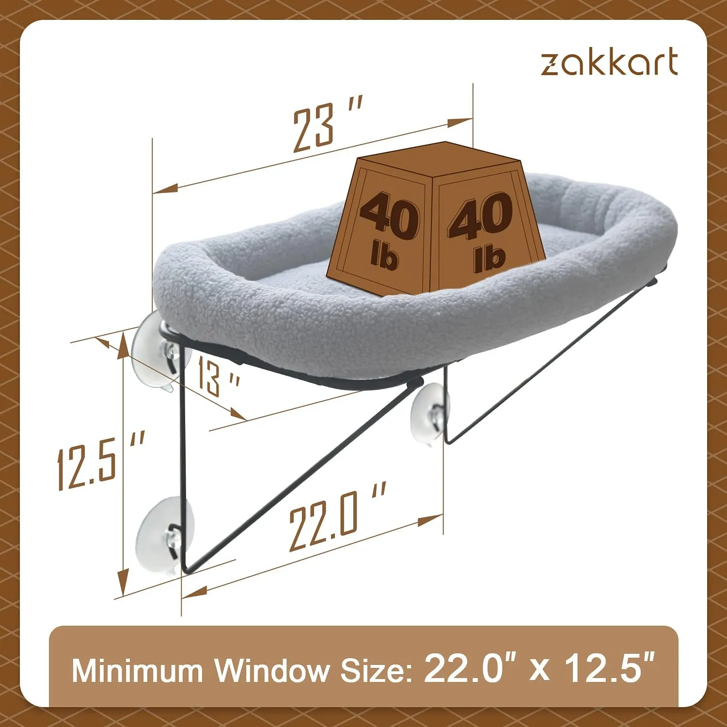 Cat Window Perch - 100% Metal Supported from Below - Comes with Warm Spacious Pet Bed - Cat Window Hammock for Large Cats & Kittens - for Sunbathing, Napping & Overlooking (Grey)