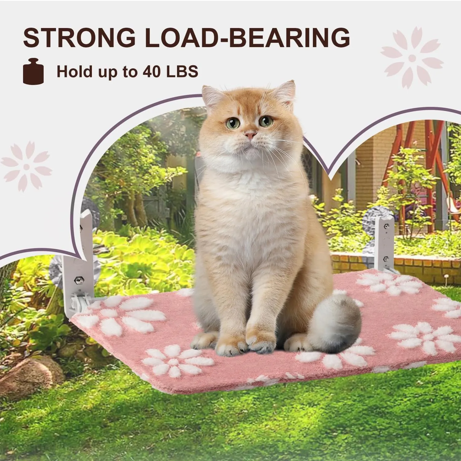 Cat Window Perch, Foldable Cat Window Hammock with Cute 3D Textured Flower Cover, Breathable Mesh Cover and Strong Suction Cups, Cordless Window Seat Bed for Indoor Cats (Pink, Medium)