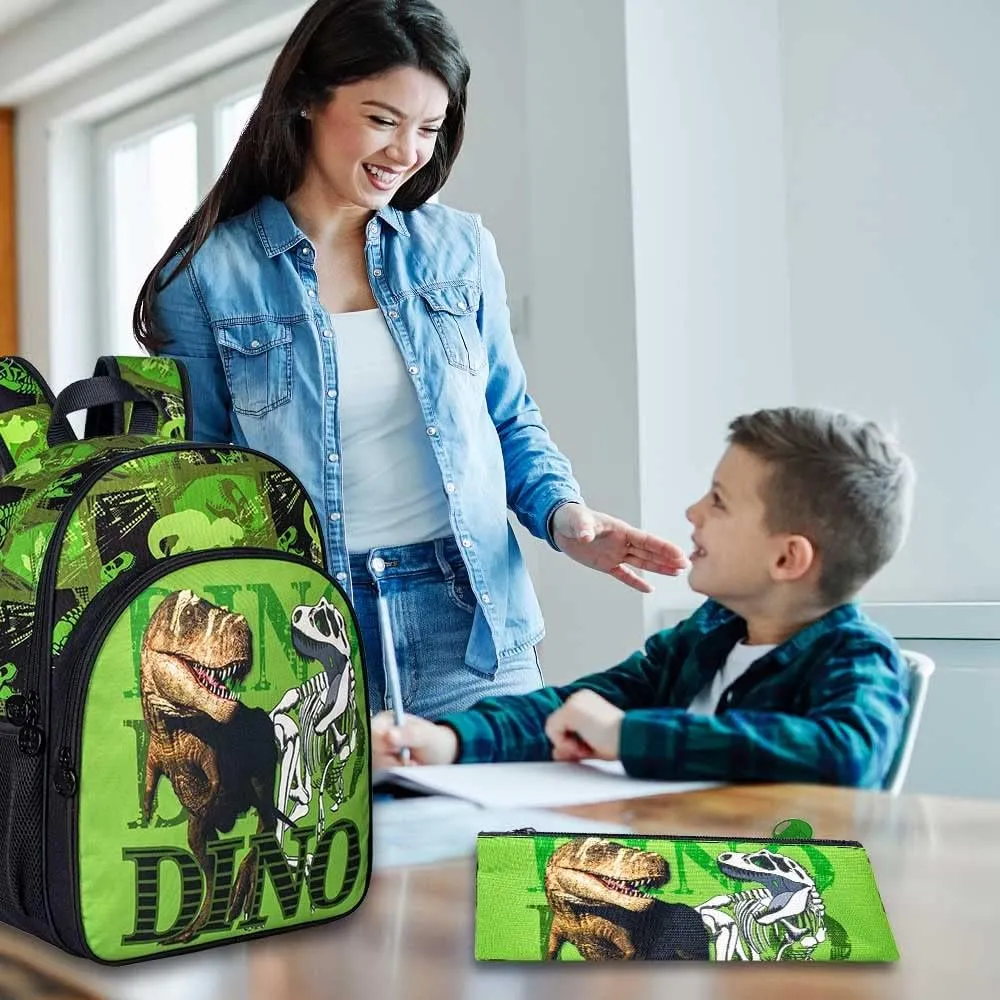CCJPX Kids Backpack for Boys, 16” Dinosaur Preschool Bookbag and Lunch Box for Kindergarten Elementary