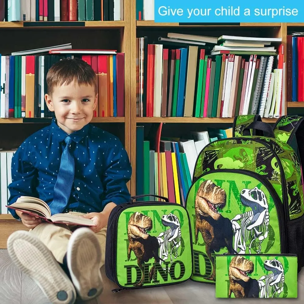 CCJPX Kids Backpack for Boys, 16” Dinosaur Preschool Bookbag and Lunch Box for Kindergarten Elementary