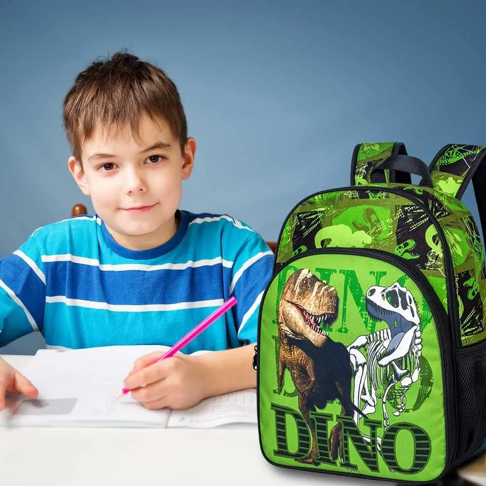 CCJPX Kids Backpack for Boys, 16” Dinosaur Preschool Bookbag and Lunch Box for Kindergarten Elementary