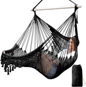 Chihee Hammock Chair Super Large Soft-Spun Cotton Rope Weaving Hanging Chair, Collapsible Strong Metal Spreader Bar Wide Seat Lace Stretch Swing Chairs Indoor Outdoor Garden Yard Theme Decoration