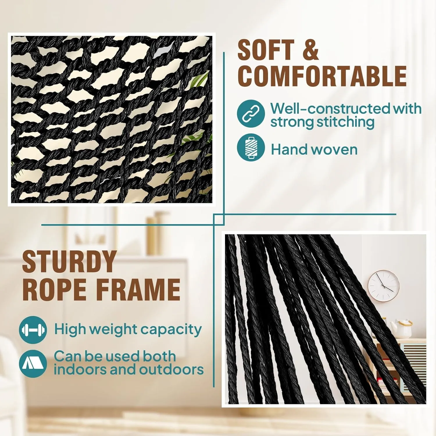 Chihee Hammock Chair Super Large Soft-Spun Cotton Rope Weaving Hanging Chair, Collapsible Strong Metal Spreader Bar Wide Seat Lace Stretch Swing Chairs Indoor Outdoor Garden Yard Theme Decoration