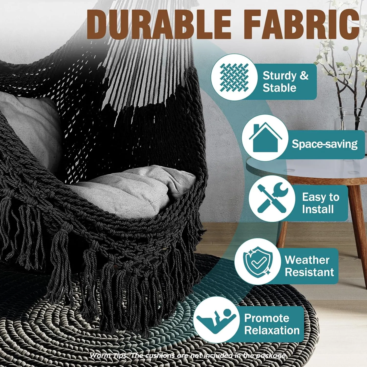 Chihee Hammock Chair Super Large Soft-Spun Cotton Rope Weaving Hanging Chair, Collapsible Strong Metal Spreader Bar Wide Seat Lace Stretch Swing Chairs Indoor Outdoor Garden Yard Theme Decoration