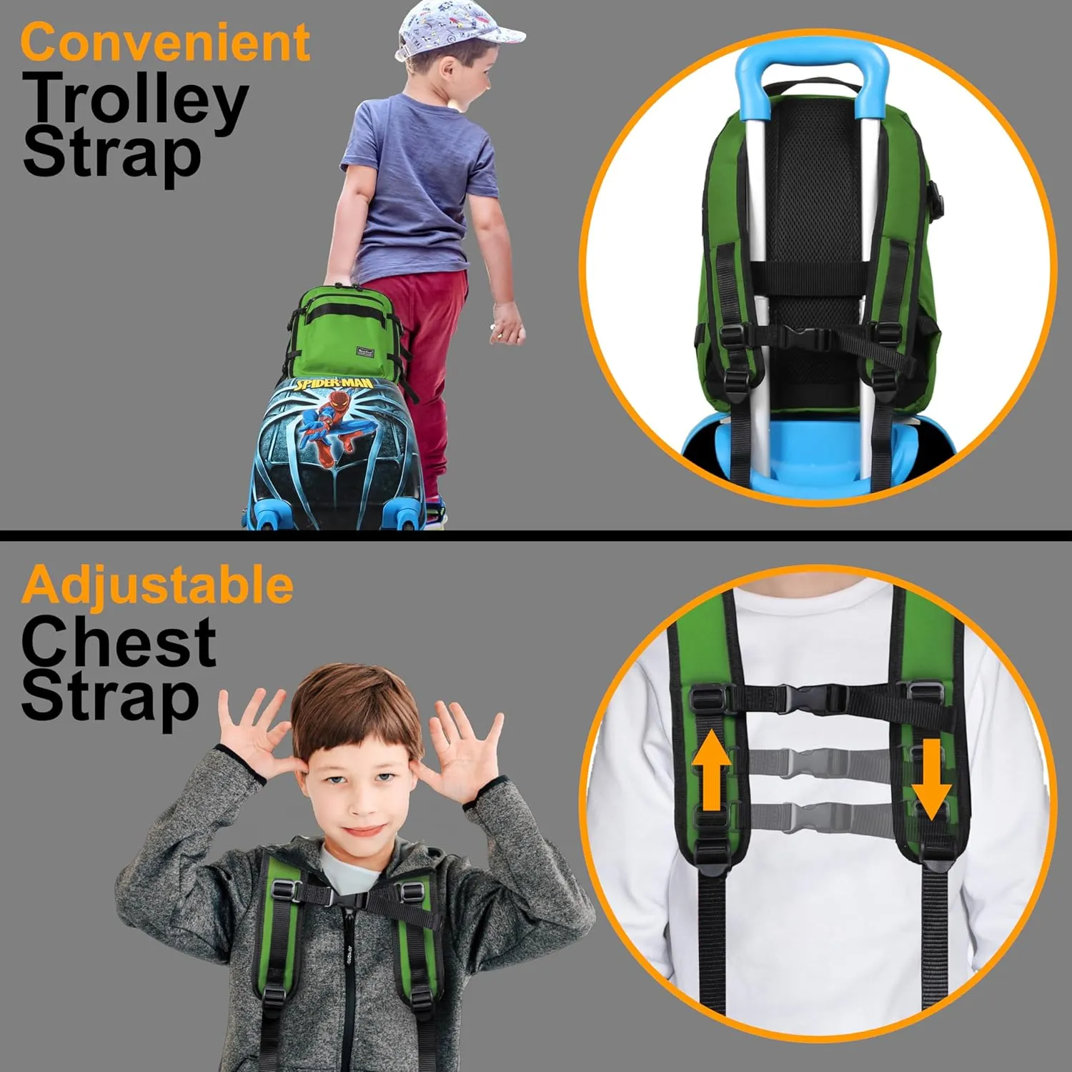 Child's Travel Backpack for Ages 3-6 | Lightweight Suitcase Style Carry-On | 10L Weekender with Tablet Sleeve & Chest Strap | Green