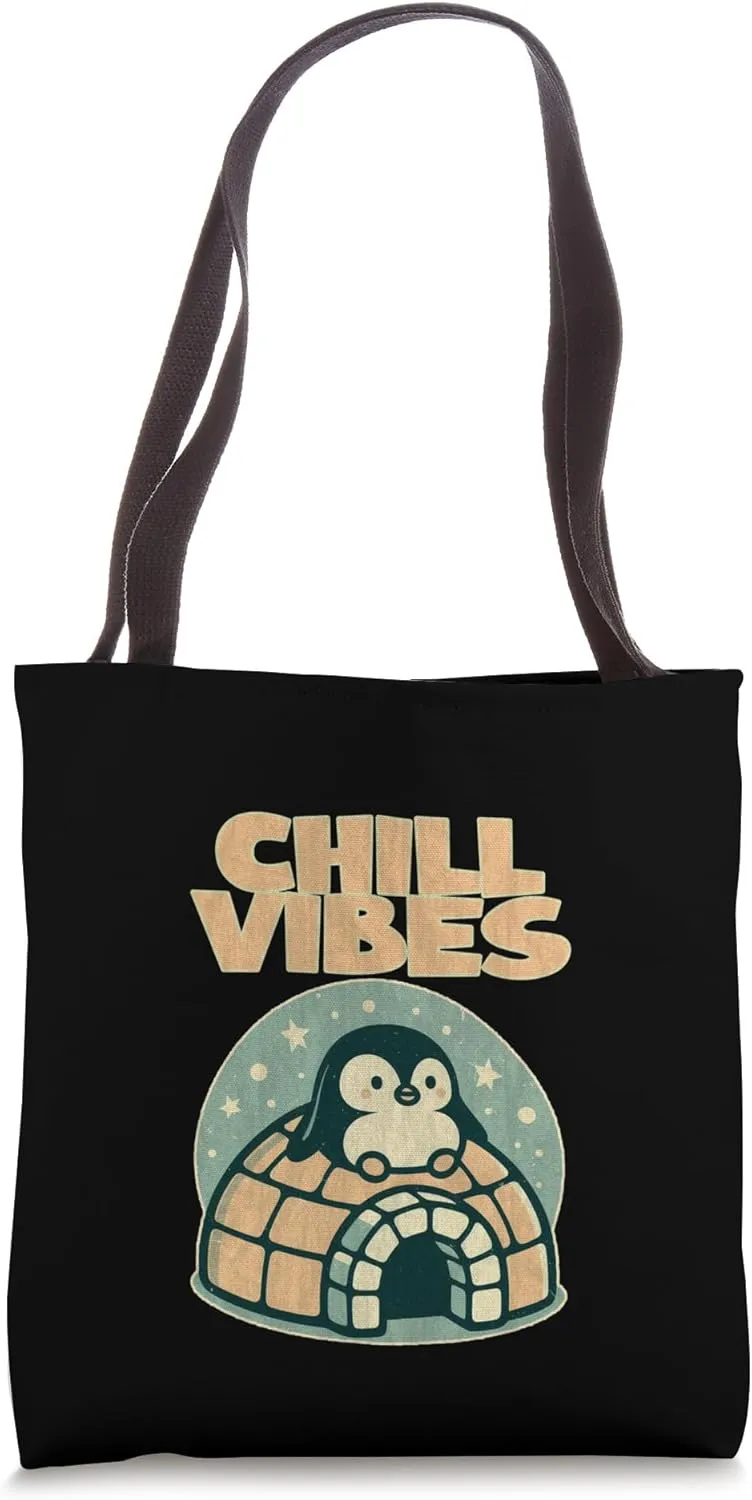 Chill Vibes - Kawaii Penguin Igloo Cute Wintertime Tote Bag