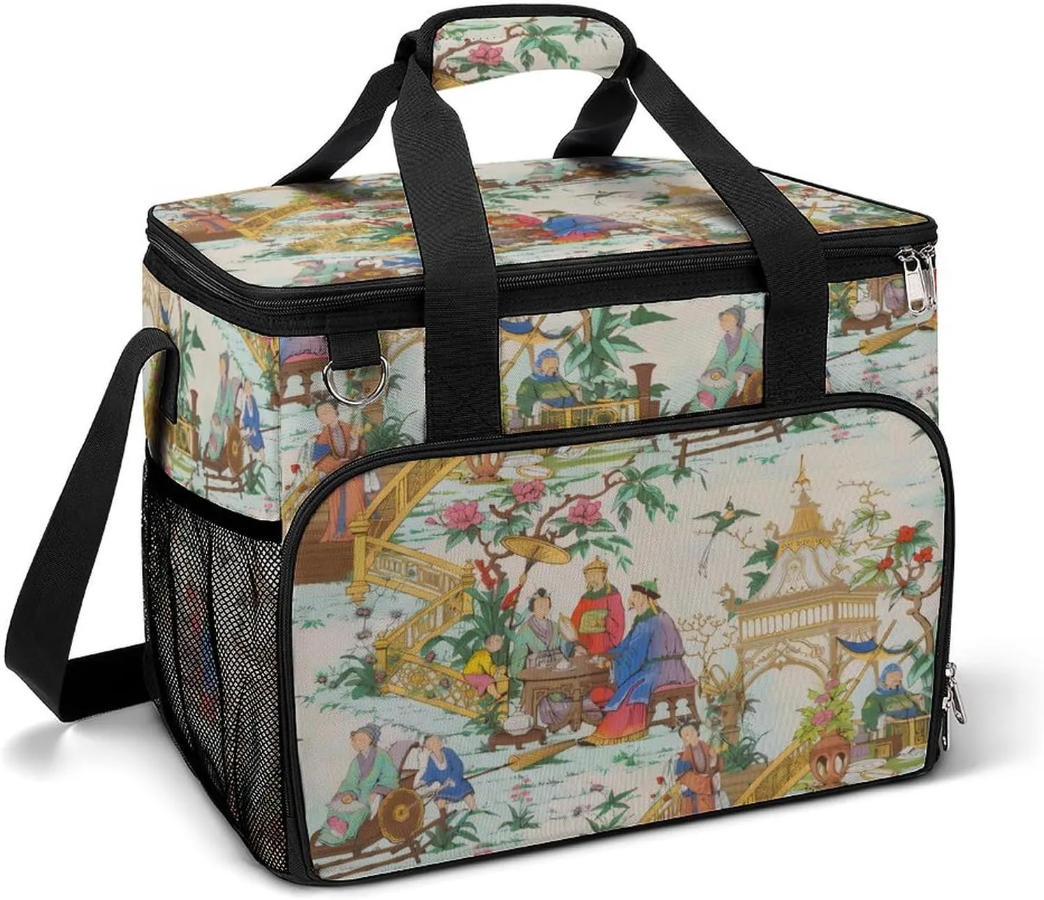 Chinese Style Chinoiserie Cooler Bag, Collapsible Soft Sided Cooler, Large Leakproof Camping Cooler, Portable Travel Cooler for Camping, Road Trips