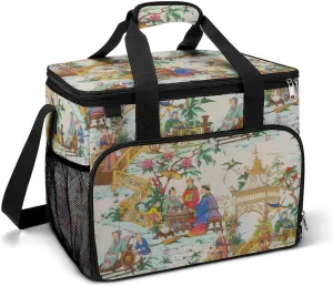Chinese Style Chinoiserie Cooler Bag, Collapsible Soft Sided Cooler, Large Leakproof Camping Cooler, Portable Travel Cooler for Camping, Road Trips