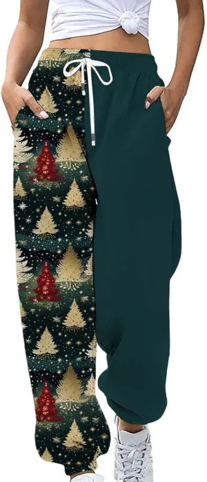 Christmas Sweatpants for Women 2024 High Waist Joggers Drawstring Elastic Fashion Pajamas Pants WOM