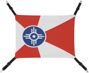 City of Wichita Flag Cat Hanging Hammock Soft Breathable Pet Cage Dog Hammock with Adjustable Straps and Metal Hooks