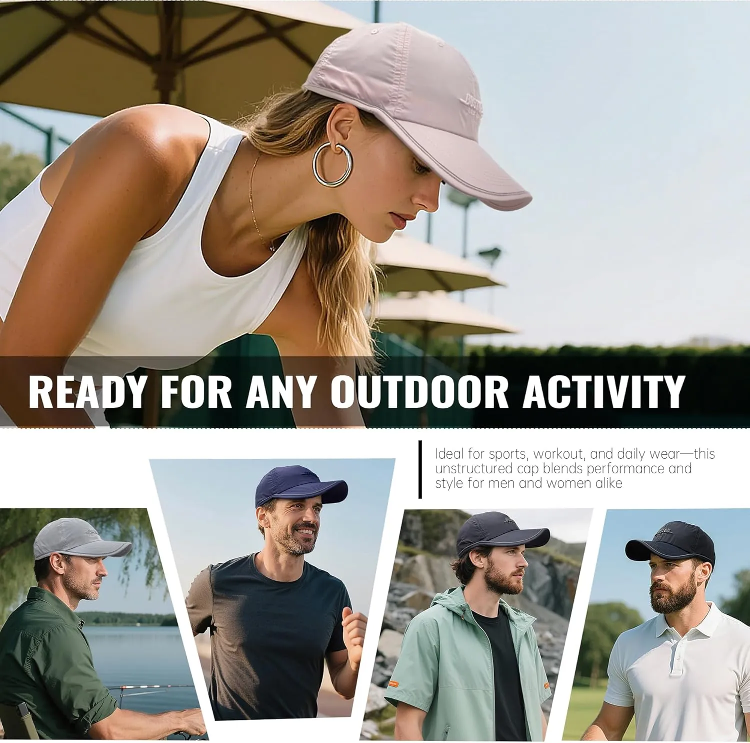 CLAPE Mens Hat Quick Dry Golf Baseball Cap UPF50  Unstructured Outdoor Caps Unisex Breathable Sports Cap Adjustable Sun Hat