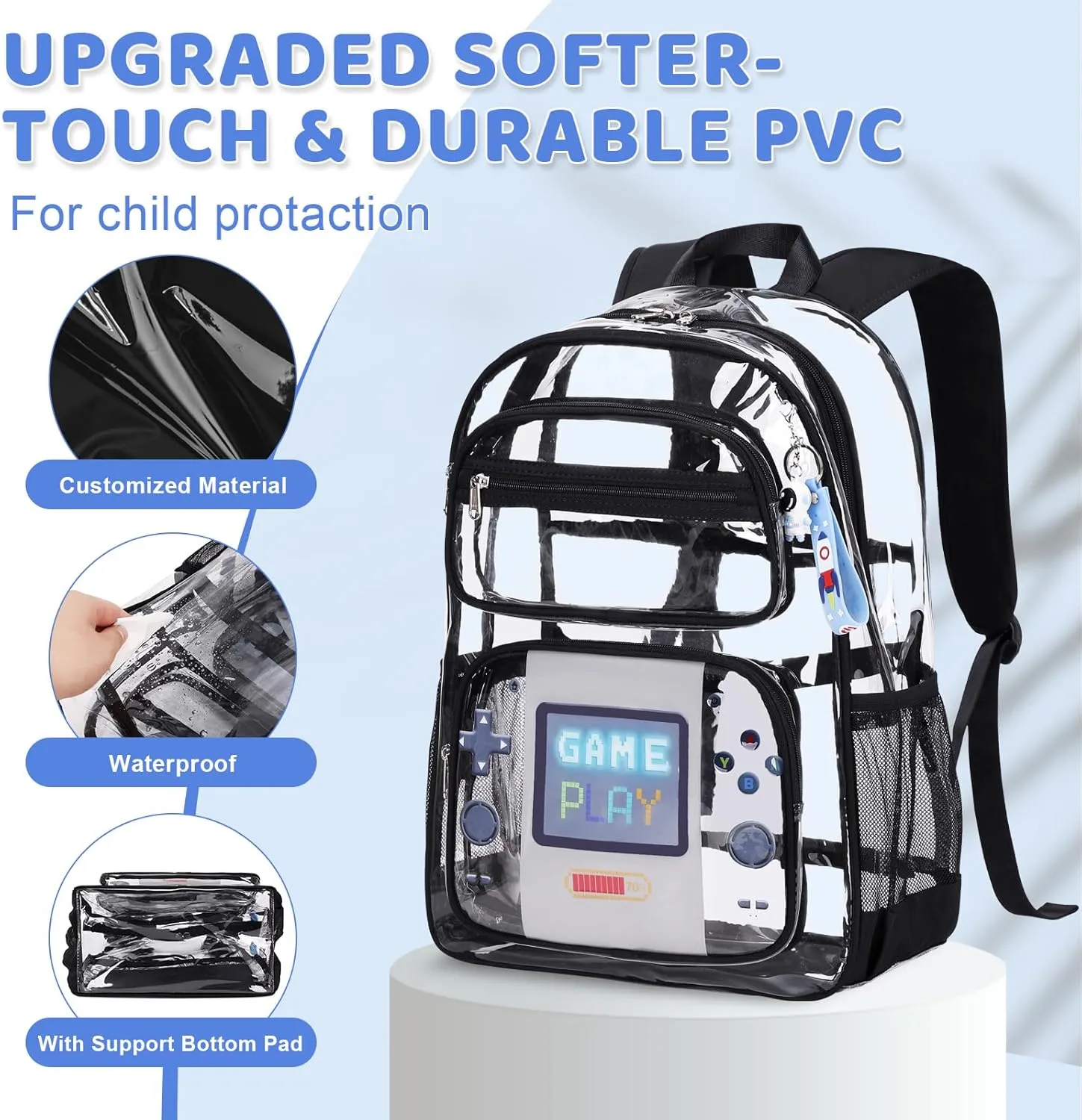Clear Backpack for Boys Girls - 3 Pcs Clear Heavy Duty with Lunch Bag - See Through Backpack Stadium Approved