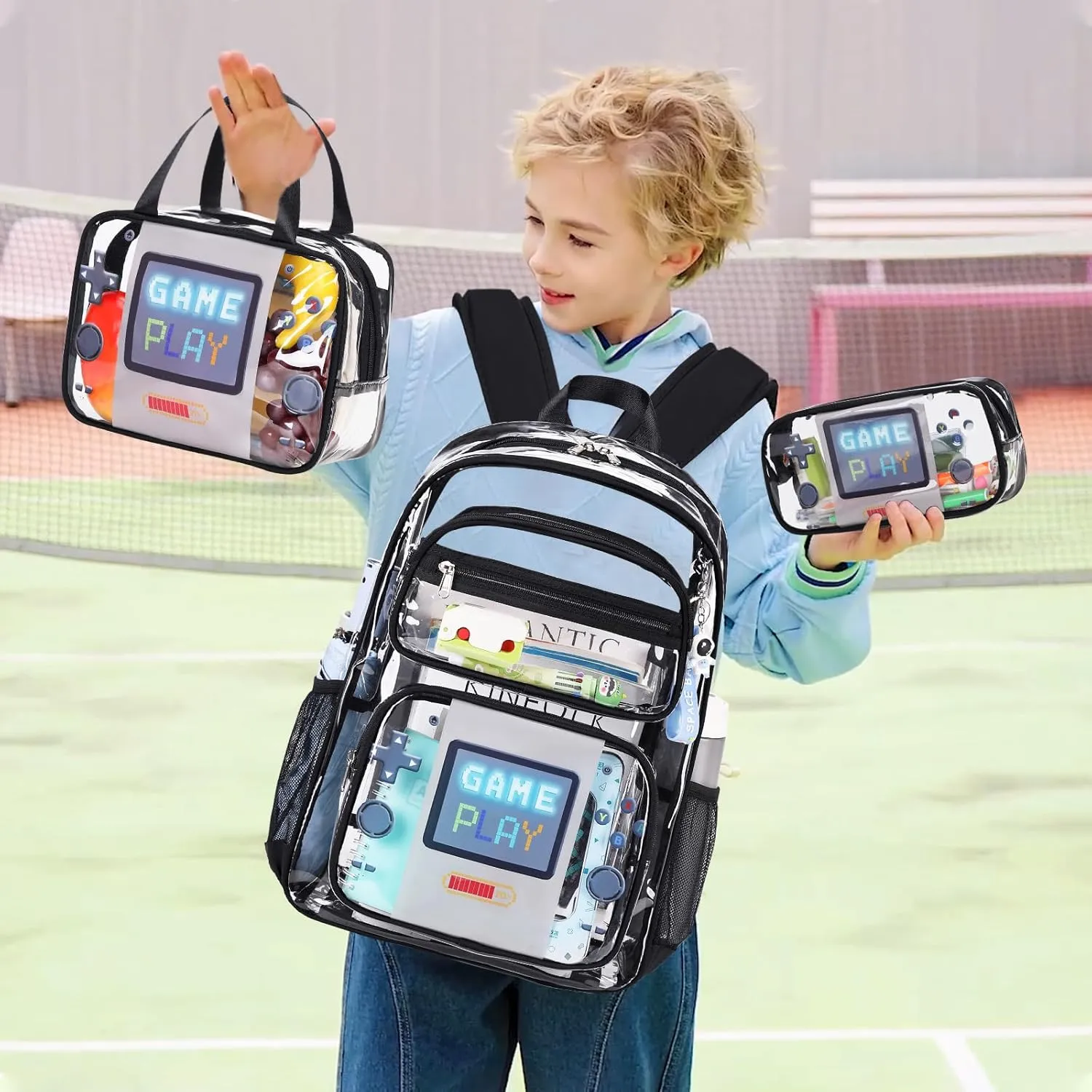 Clear Backpack for Boys Girls - 3 Pcs Clear Heavy Duty with Lunch Bag - See Through Backpack Stadium Approved
