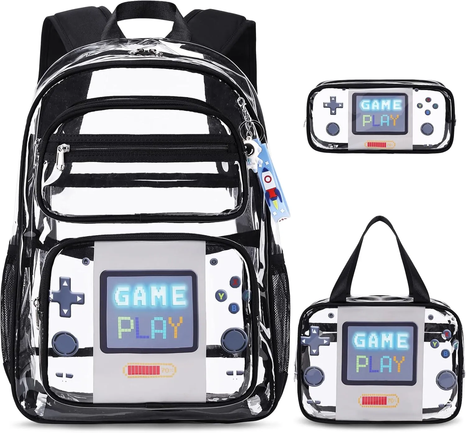 Clear Backpack for Boys Girls - 3 Pcs Clear Heavy Duty with Lunch Bag - See Through Backpack Stadium Approved