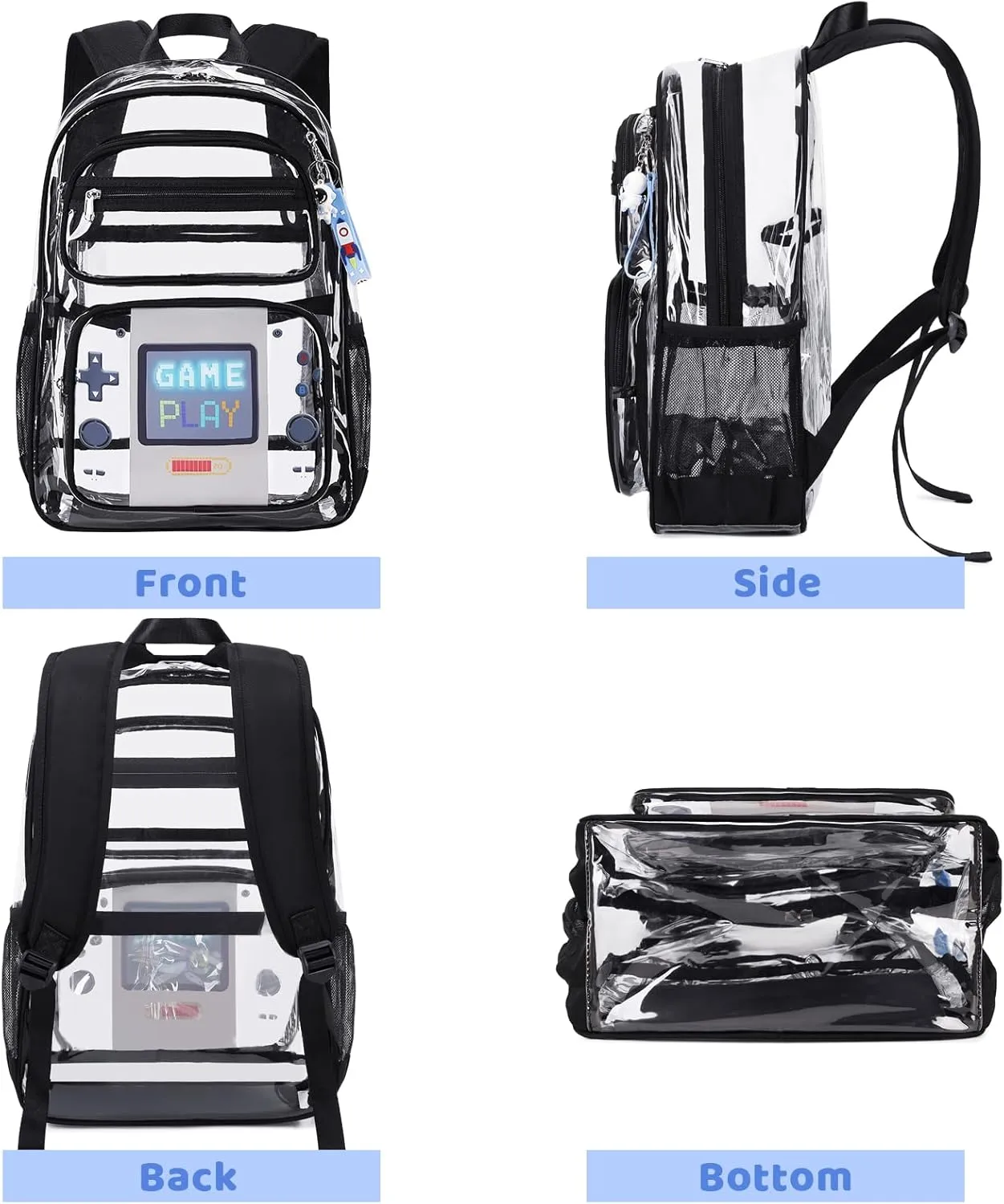 Clear Backpack for Boys Girls - 3 Pcs Clear Heavy Duty with Lunch Bag - See Through Backpack Stadium Approved