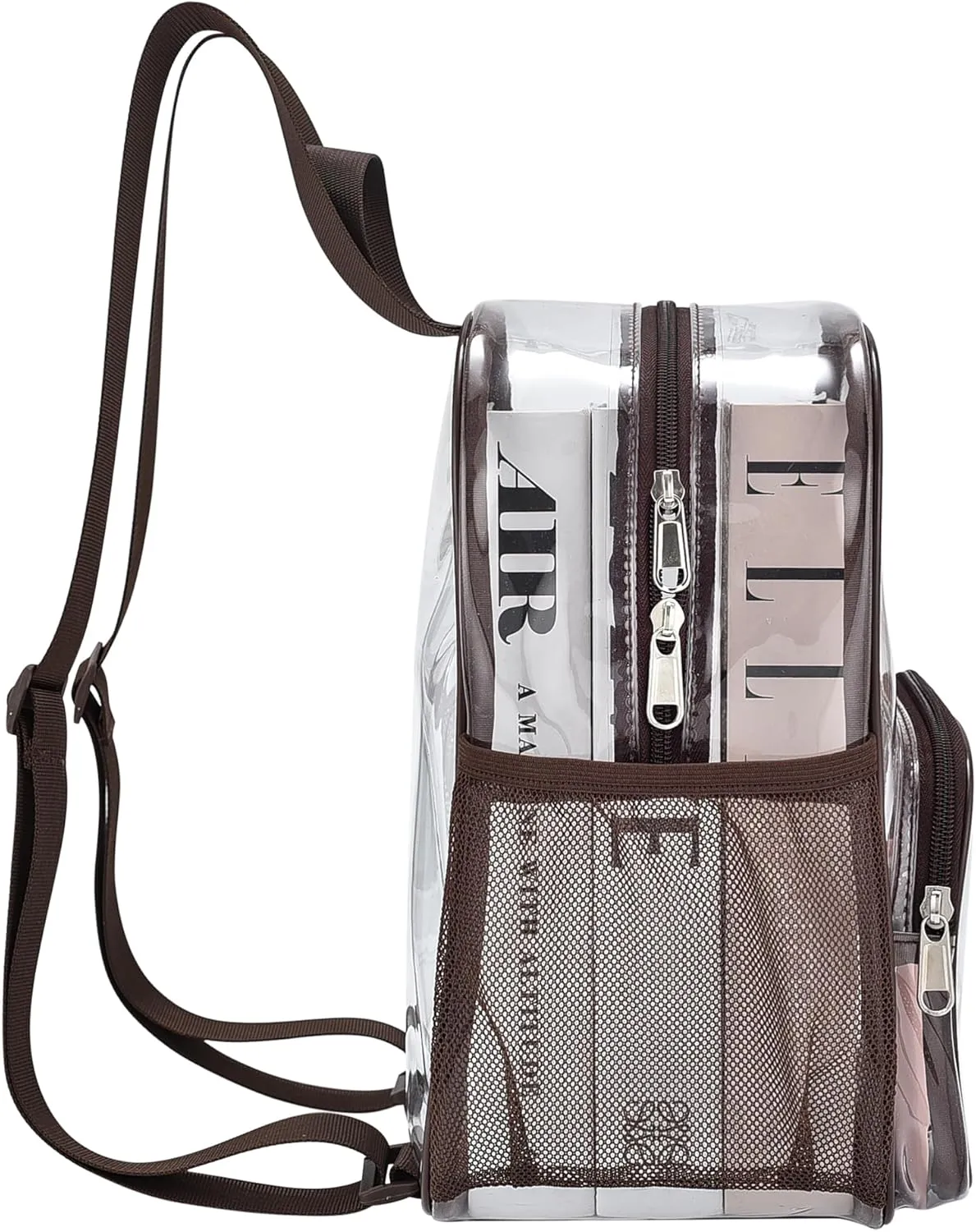 Clear Backpack for Stadium Events 12x12x6 with Front Pocket for Concert Sport Fashion Women Backpack Events Work Travel(Chocolate)