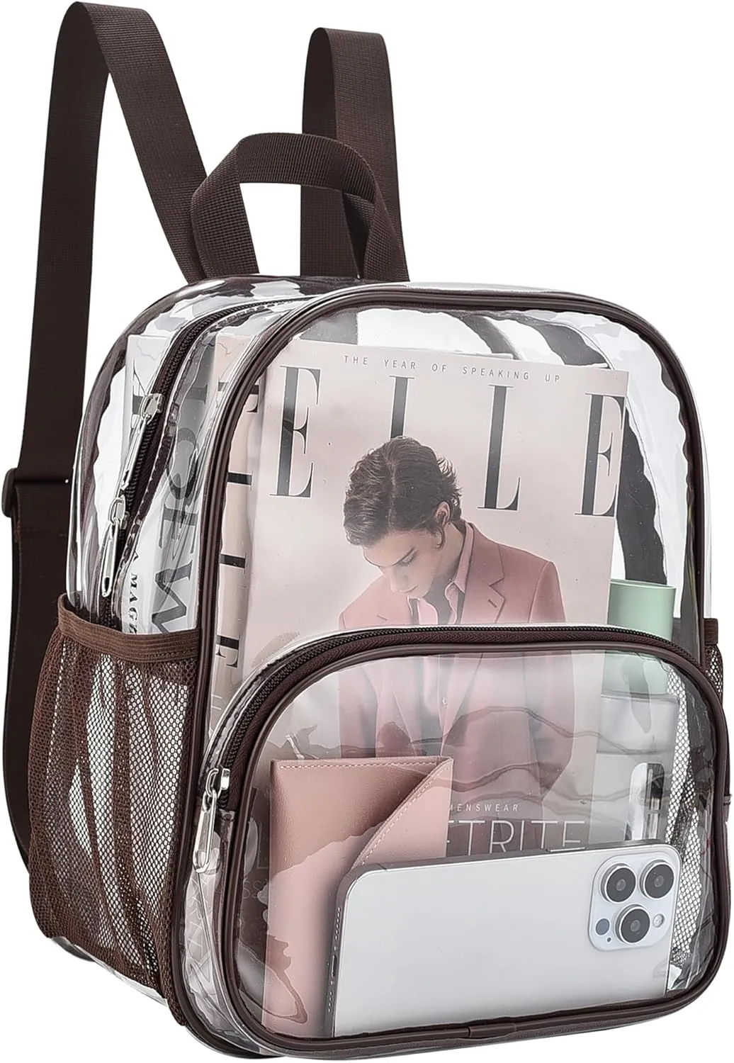 Clear Backpack for Stadium Events 12x12x6 with Front Pocket for Concert Sport Fashion Women Backpack Events Work Travel(Chocolate)