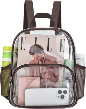Clear Backpack for Stadium Events 12x12x6 with Front Pocket for Concert Sport Fashion Women Backpack Events Work Travel(Chocolate)