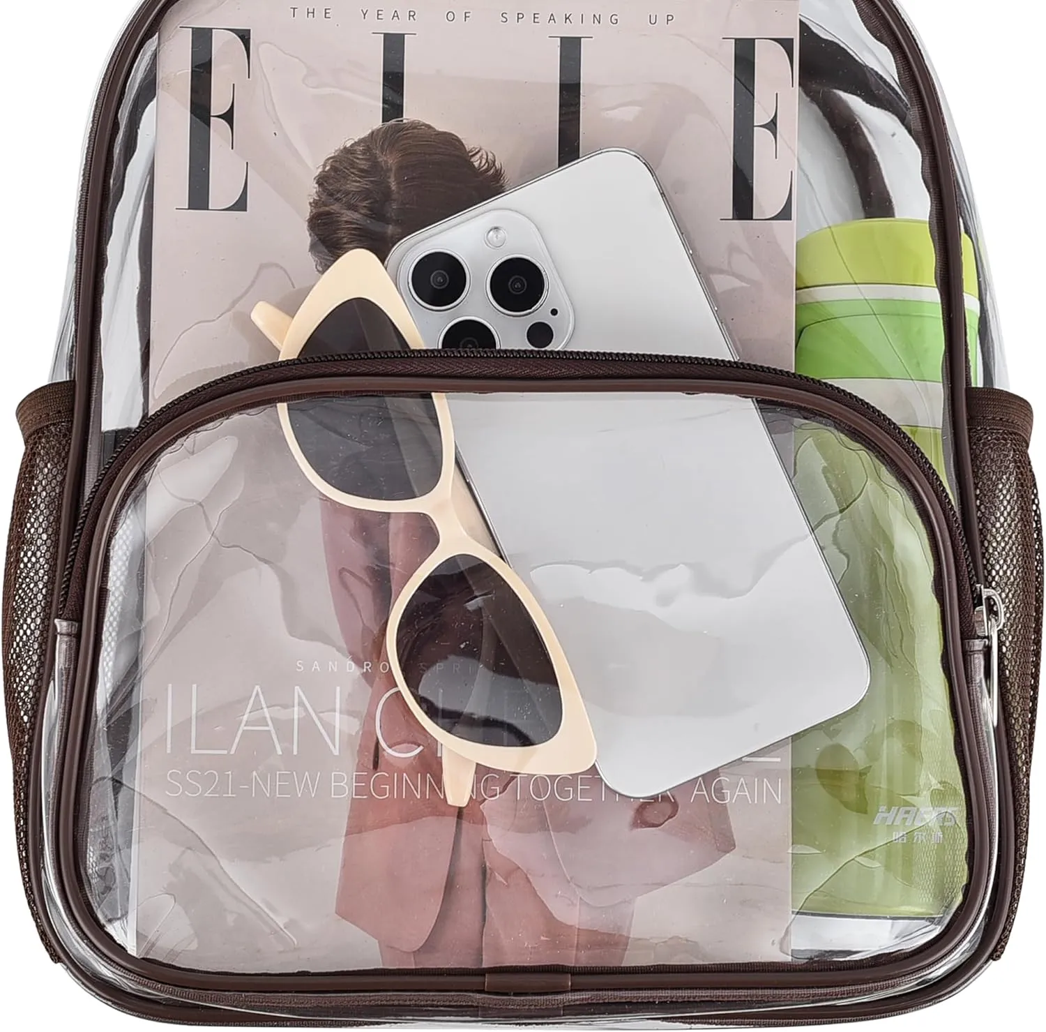Clear Backpack for Stadium Events 12x12x6 with Front Pocket for Concert Sport Fashion Women Backpack Events Work Travel(Chocolate)