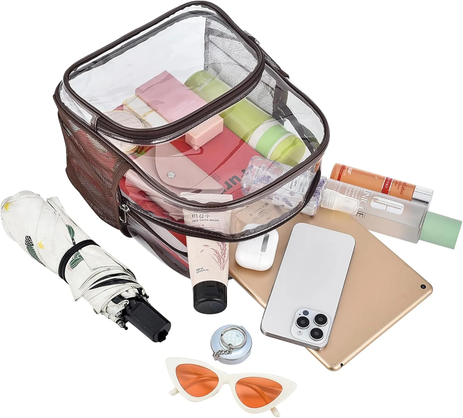 Clear Backpack for Stadium Events 12x12x6 with Front Pocket for Concert Sport Fashion Women Backpack Events Work Travel(Chocolate)