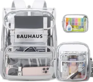Clear Backpack Heavy Duty Thick - Clear Bookbag with Lunch Bag Set for School See Through PVC Transparent Backpacks for College Travel Work Girls Women (Grey)