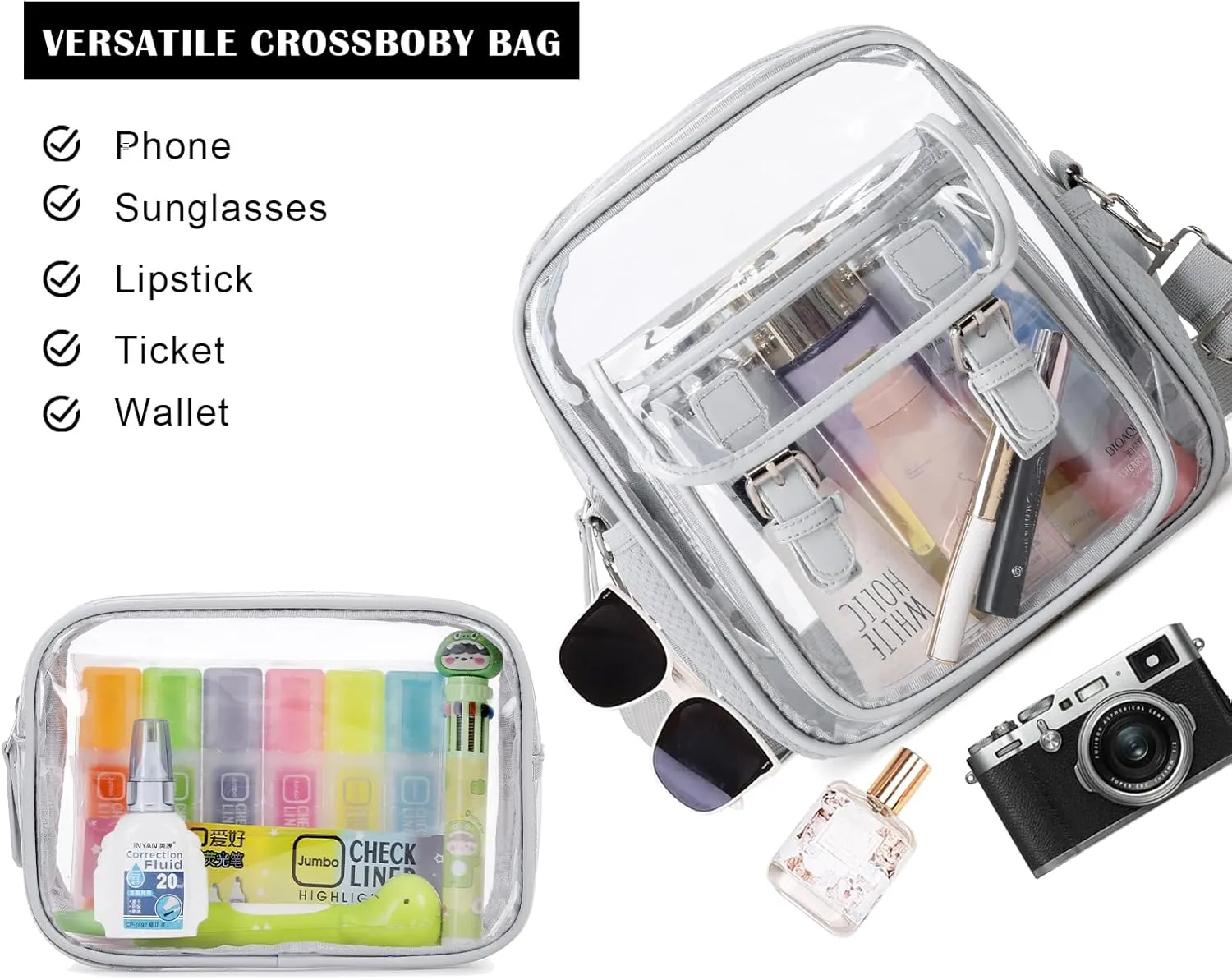 Clear Backpack Heavy Duty Thick - Clear Bookbag with Lunch Bag Set for School See Through PVC Transparent Backpacks for College Travel Work Girls Women (Grey)