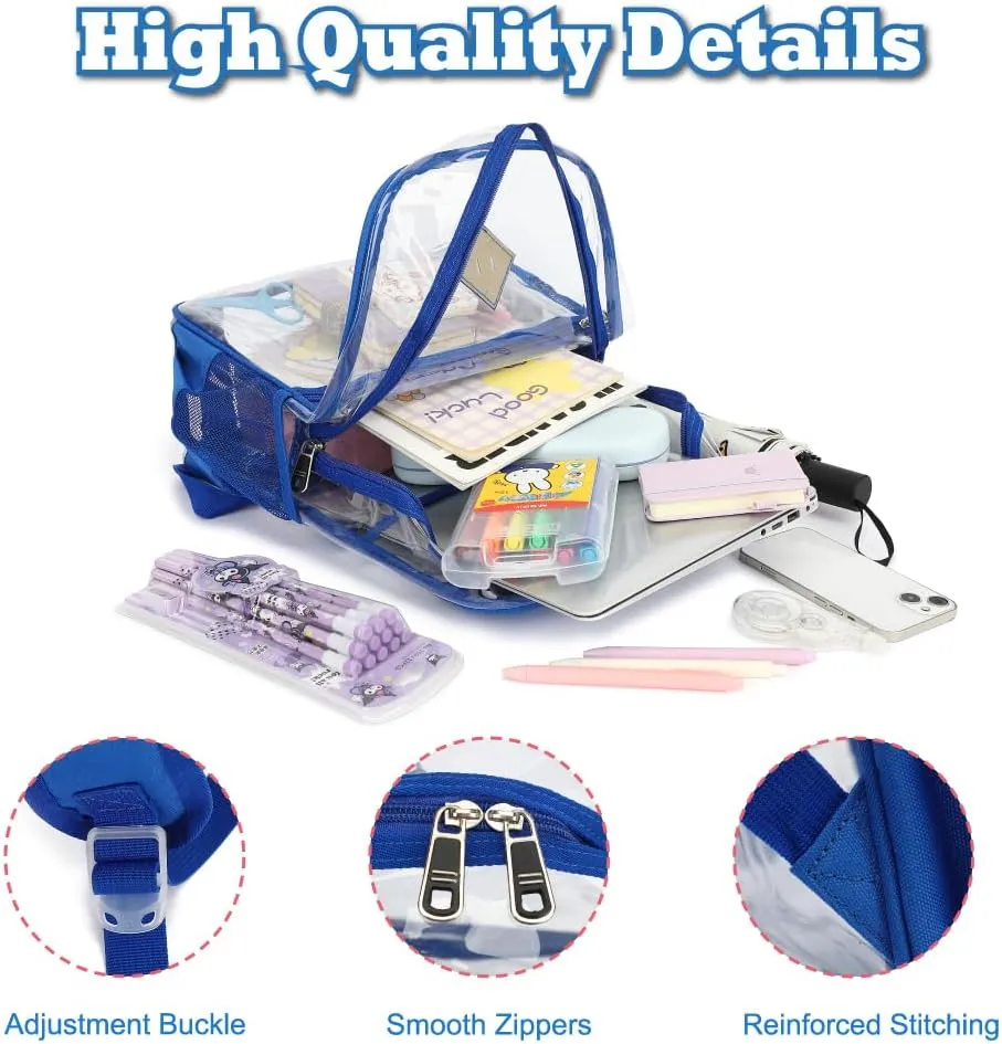 Clear PVC Waterproof Transparent Backpack, Heavy Duty See Through for Girls, Boys, Women, Men - Royal Blue