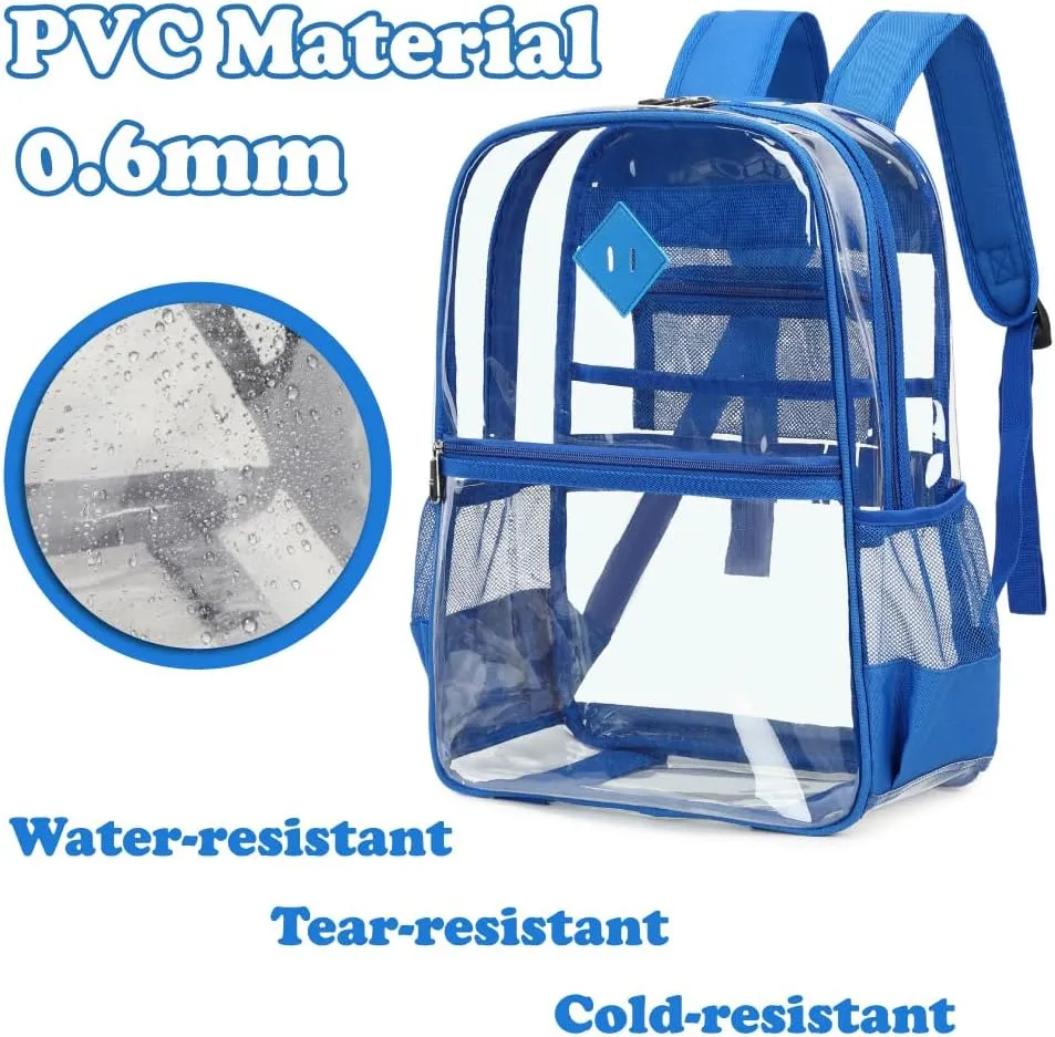Clear PVC Waterproof Transparent Backpack, Heavy Duty See Through for Girls, Boys, Women, Men - Royal Blue
