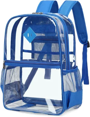 Clear PVC Waterproof Transparent Backpack, Heavy Duty See Through for Girls, Boys, Women, Men - Royal Blue