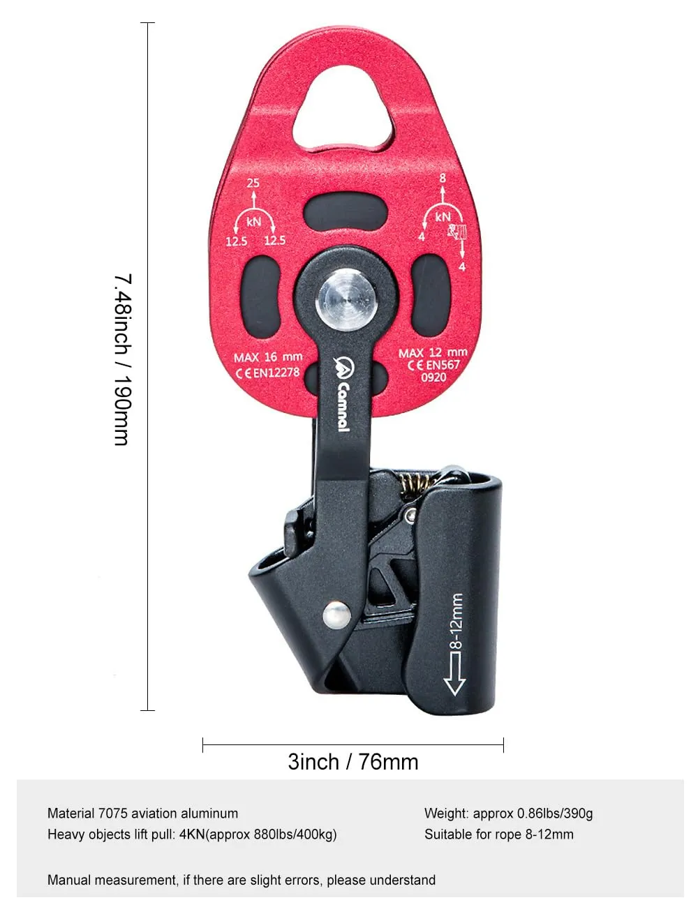 Climbing Lift Pulley One-Way Climbing Ascender Pulley, Heavy Object Lifter Ascender Device, for Mountaineering, Caving, Aerial Work, Rescue, Heavy Lifting and so on (7.48, Gold, 1)