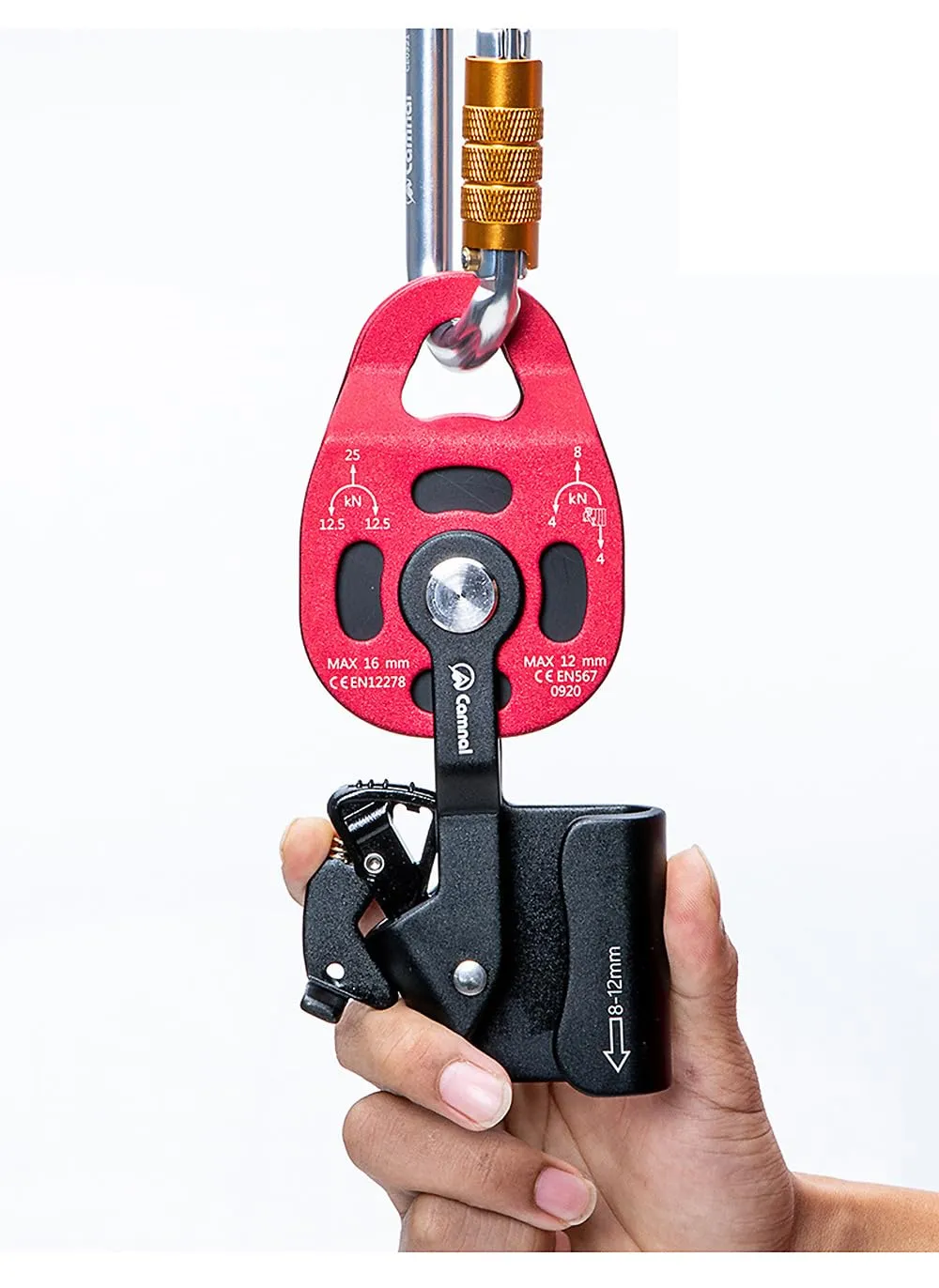 Climbing Lift Pulley One-Way Climbing Ascender Pulley, Heavy Object Lifter Ascender Device, for Mountaineering, Caving, Aerial Work, Rescue, Heavy Lifting and so on (7.48, Gold, 1)
