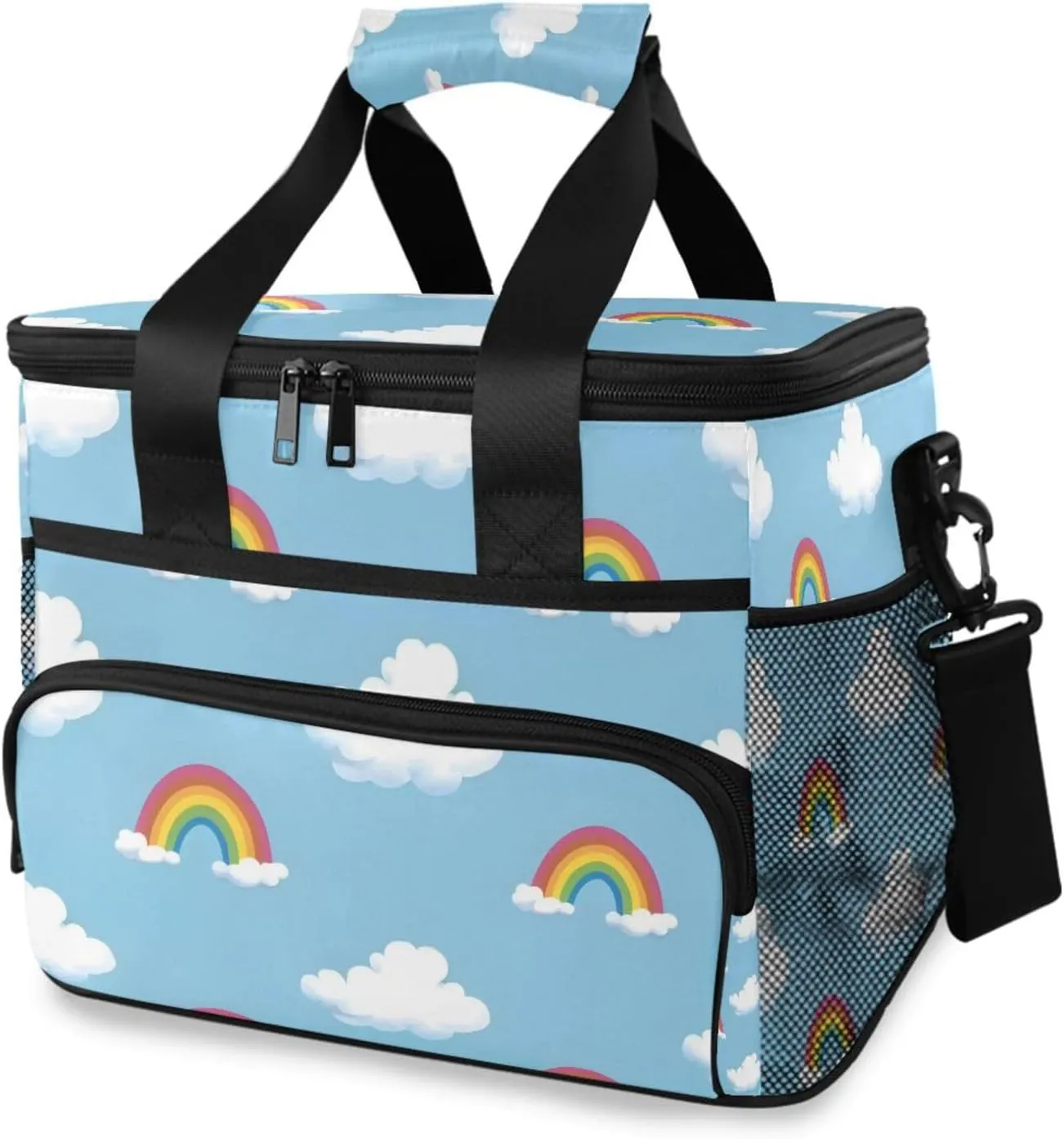 Clouds Rainbows Blue Cooler Bag Insulated Cooler Soft Sided Cooler 24 Can Portable Picnic Bag Large Leakproof Lunch Bag Box for Beach Grocery Camping Travel Car Men Women