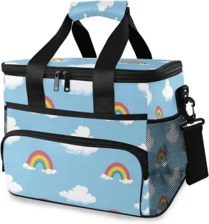 Clouds Rainbows Blue Cooler Bag Insulated Cooler Soft Sided Cooler 24 Can Portable Picnic Bag Large Leakproof Lunch Bag Box for Beach Grocery Camping Travel Car Men Women