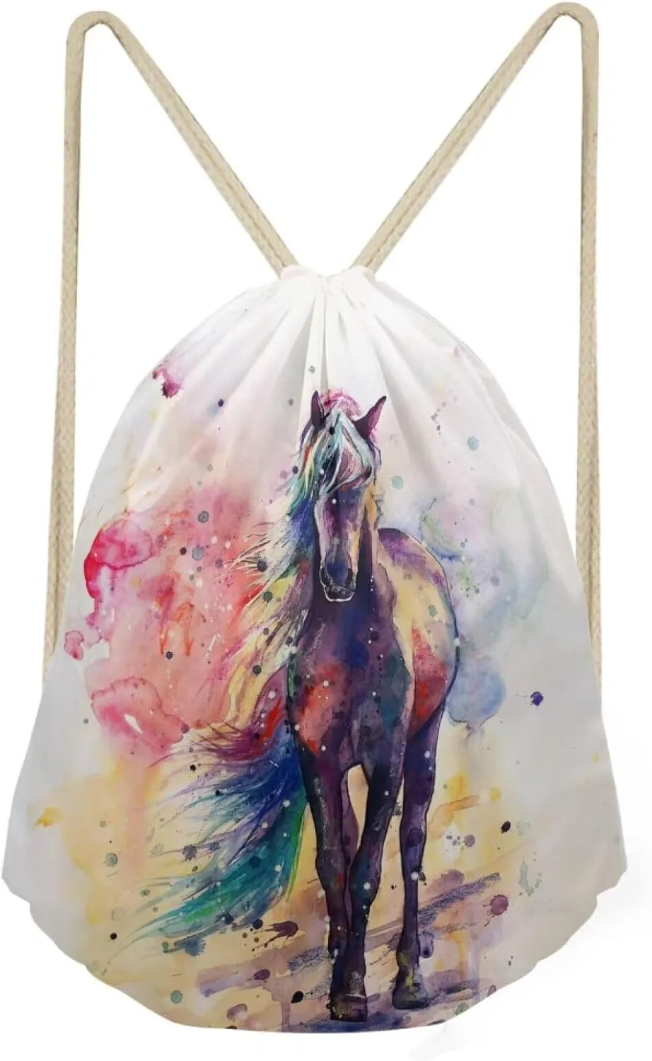 COEQINE Horse Gift Drawstring Bag Casual Backpack Sport Gym Sackpack for Women Men Girls Boys