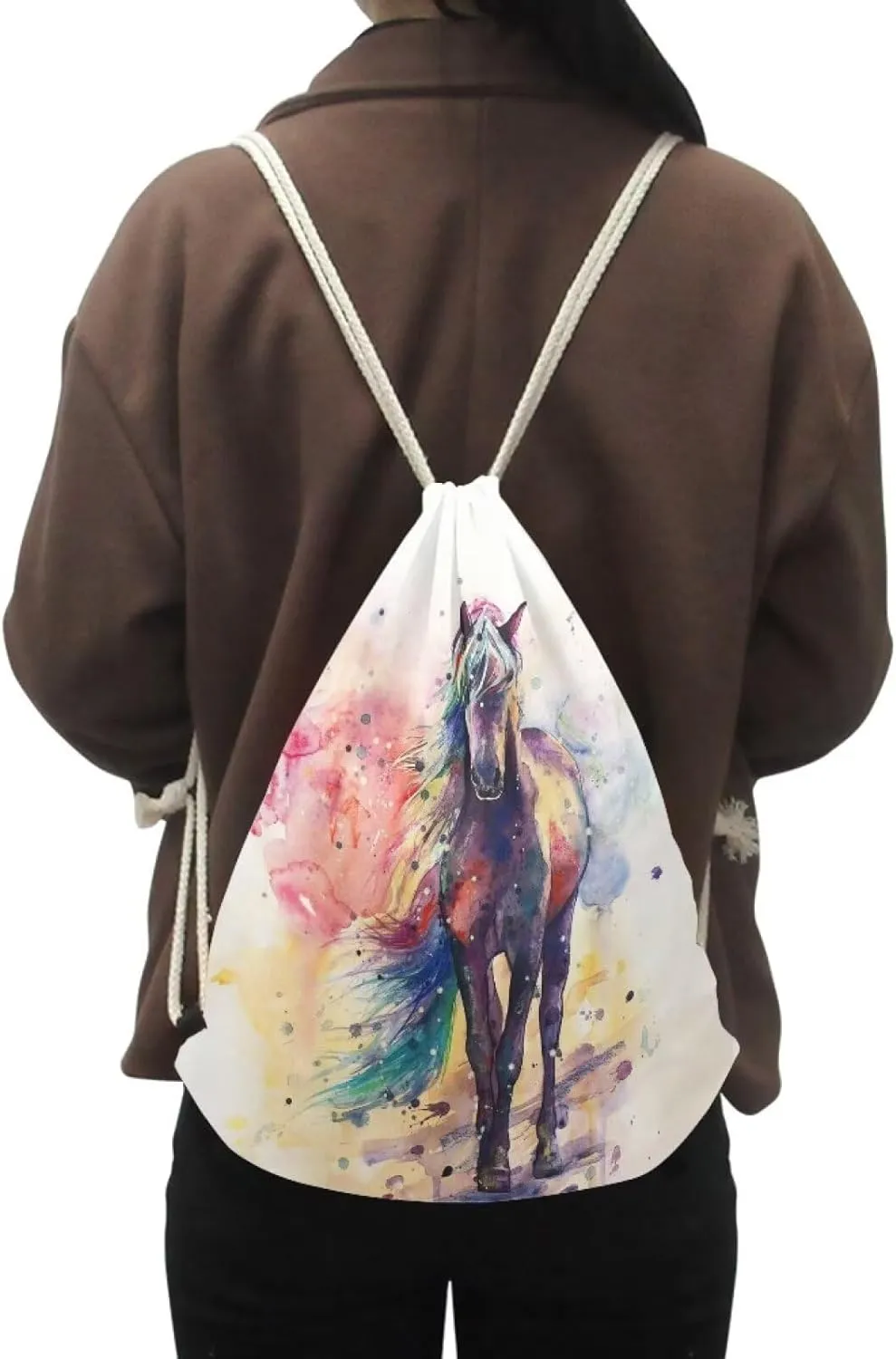 COEQINE Horse Gift Drawstring Bag Casual Backpack Sport Gym Sackpack for Women Men Girls Boys