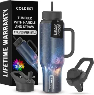 Coldest 40 oz Tumbler with Handle and Straw, 100% Leak Proof Insulated Tumbler with Lid and Straw (3 Lids), Stainless Steel Tumblers for Women & Men, Cup Holder Friendly, 46 oz (Saving Private Camo)