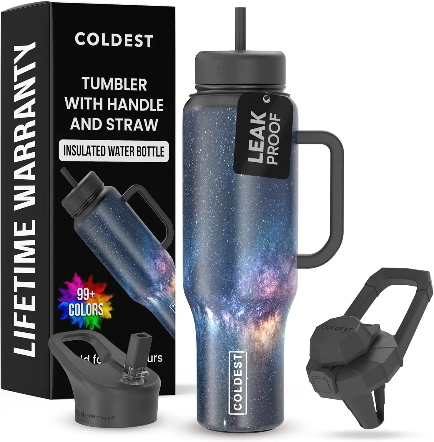 Coldest 40 oz Tumbler with Handle and Straw, 100% Leak Proof Insulated Tumbler with Lid and Straw (3 Lids), Stainless Steel Tumblers for Women & Men, Cup Holder Friendly, 46 oz (Saving Private Camo)