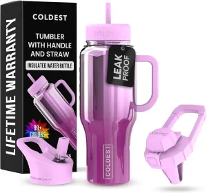 Coldest 40 oz Tumbler with Handle and Straw - 100% Spill Proof Tumbler with Straw (3 Lids) - Stainless Steel Insulated Leakproof Tumblers for Women & Men - Cup Holder Friendly - 36 oz (Verbena Nova)