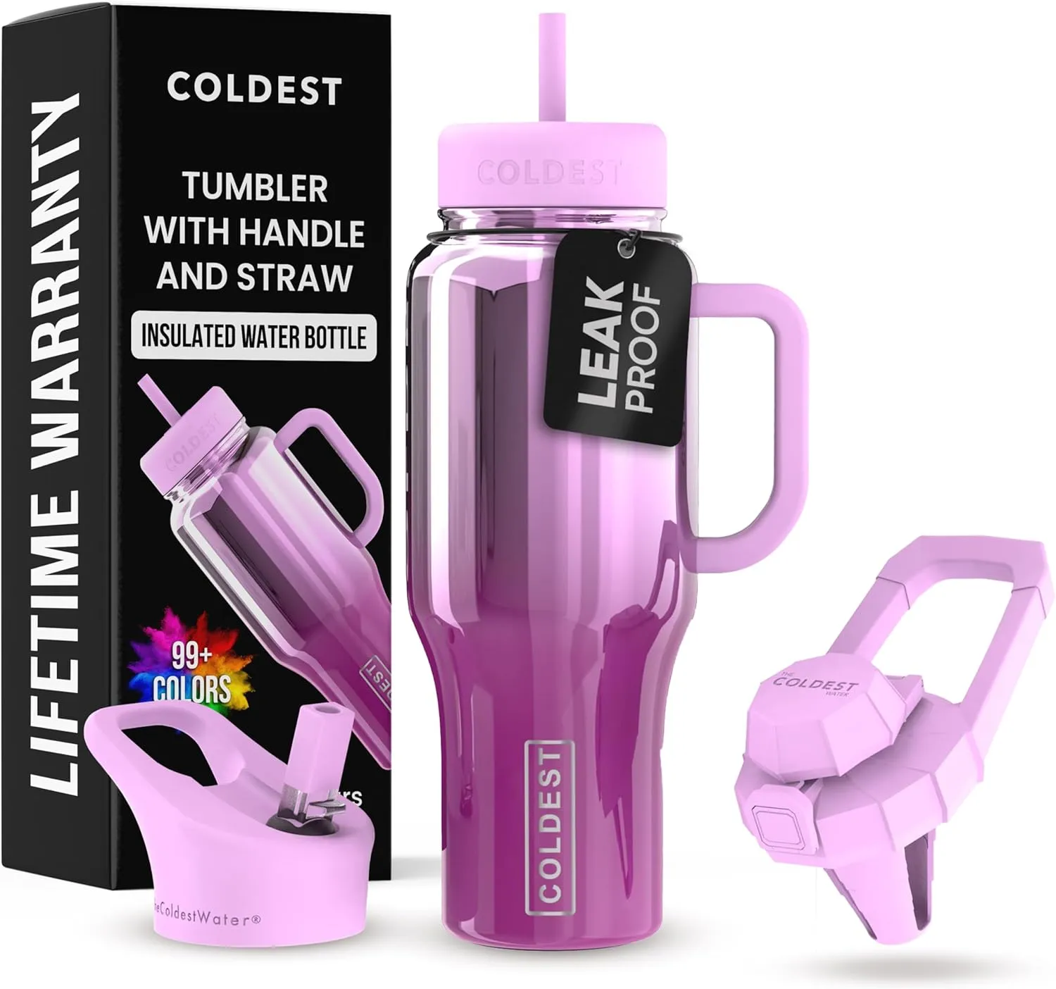 Coldest 40 oz Tumbler with Handle and Straw - 100% Spill Proof Tumbler with Straw (3 Lids) - Stainless Steel Insulated Leakproof Tumblers for Women & Men - Cup Holder Friendly - 36 oz (Verbena Nova)