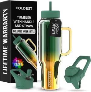 Coldest 40 oz Tumbler with Handle and Straw - 100% Spill Proof Tumbler with Straw (3 Lids) - Stainless Steel Insulated Leakproof Tumblers for Women & Men - Cup Holder Friendly - 46 oz (Atlantean Nova)