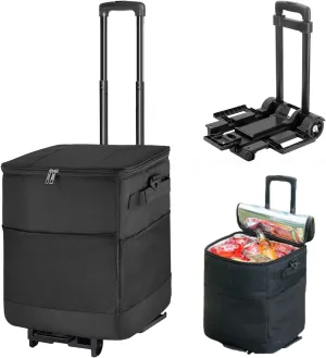 Collapsible Large Rolling Cooler 40L, 60 cans Insulated Soft Cooler Bag with Wheels and Handle, Lightweight Cooler on Wheels, Rolling Cooler Cart for Camping, Beach, Picnics