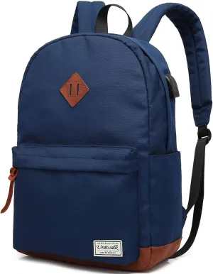 College Backpack, Water-resistent Laptop Backpack with USB Charging Port & Headphone Adapter for Men & Women Slim Anti-Theft Travel Bookbags Fits up to 14'' Computer 15'' Macbook - Blue