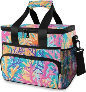 Color Coral Ocean Plant Cooler Bag Insulated Cooler Soft Sided Cooler 24 Can Portable Picnic Bag Large Leakproof Lunch Bag Box for Beach Grocery Camping Travel Car Men Women