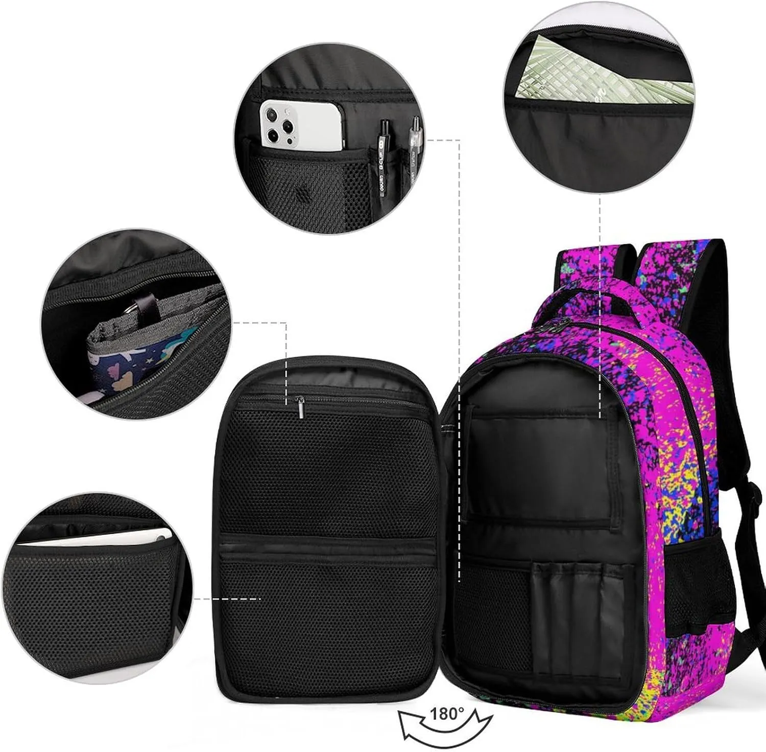 Colorfu Paint Splatter on Black Capacity Commuter Lightweight Fashion Travel Backpack Unisex