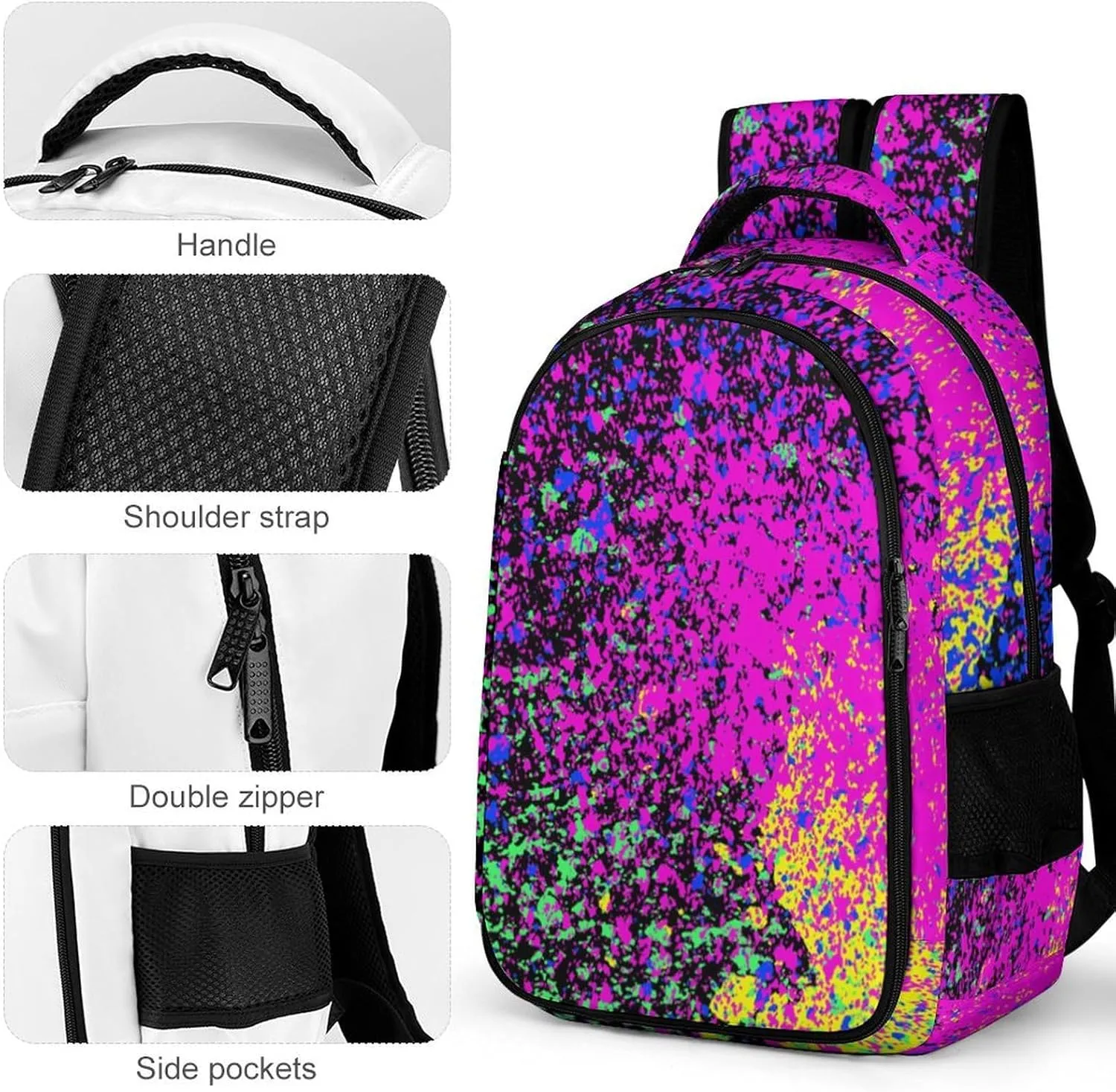 Colorfu Paint Splatter on Black Capacity Commuter Lightweight Fashion Travel Backpack Unisex