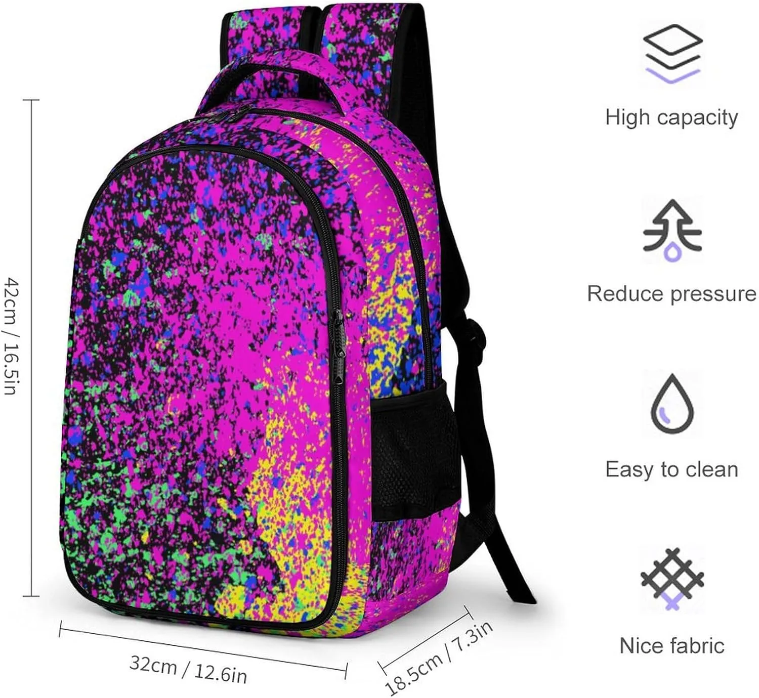 Colorfu Paint Splatter on Black Capacity Commuter Lightweight Fashion Travel Backpack Unisex