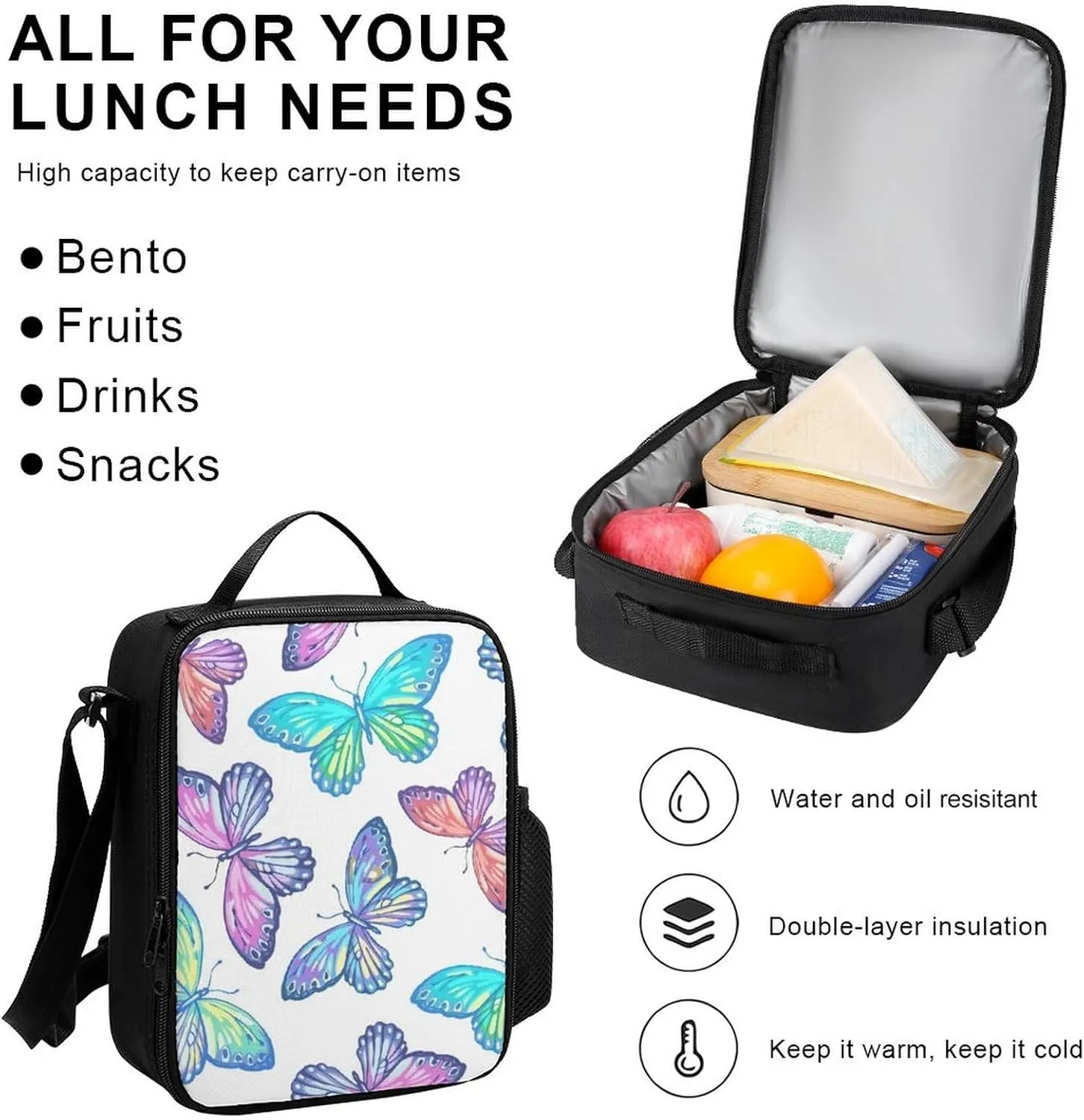 Colorful Butterfly Lightweight Pocket Backpack Crossbody Lunch Bag Set Unisex
