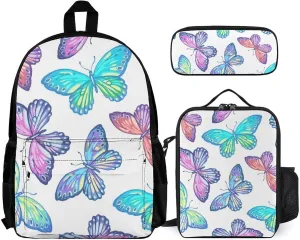 Colorful Butterfly Lightweight Pocket Backpack Crossbody Lunch Bag Set Unisex